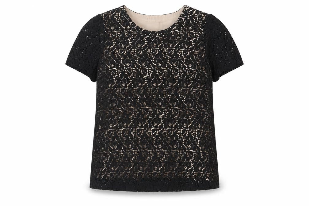 Oasis Womens Black Cotton Basic T-Shirt Size 16 Crew Neck - Buttons