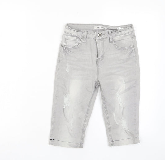 Redial Womens Grey Cotton Bermuda Shorts Size 6 L11 in Regular Zip - Pockets, Belt Loops