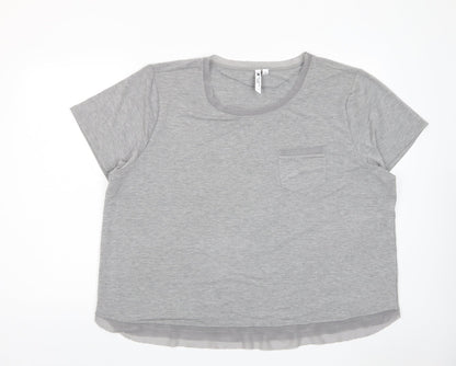 Cable & Gauge Womens Grey Polyester Basic T-Shirt Size XL Crew Neck - Crochet, Pocket
