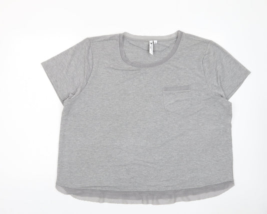 Cable & Gauge Womens Grey Polyester Basic T-Shirt Size XL Crew Neck - Crochet, Pocket