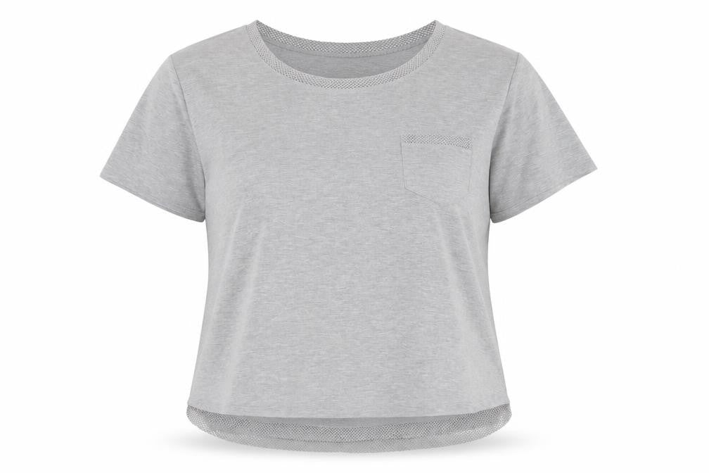Cable & Gauge Womens Grey Polyester Basic T-Shirt Size XL Crew Neck - Crochet, Pocket