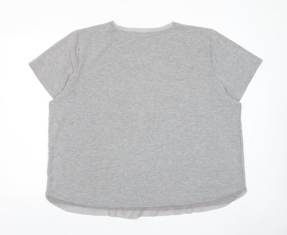 Cable & Gauge Womens Grey Polyester Basic T-Shirt Size XL Crew Neck - Crochet, Pocket