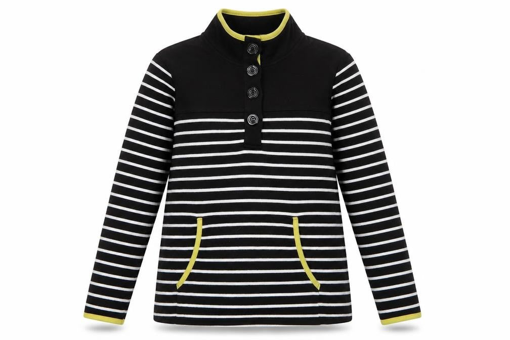 Bonmarché Womens Black Striped Polyester Pullover Sweatshirt Size S Button - Pockets
