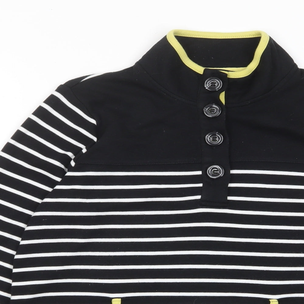 Bonmarché Womens Black Striped Polyester Pullover Sweatshirt Size S Button - Pockets