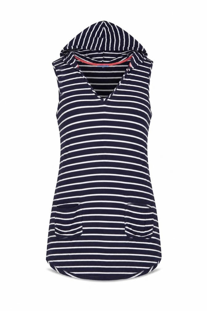 Blue Curl Womens Blue Striped Viscose A-Line Size M V-Neck Pullover - Hooded