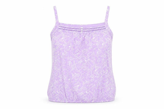 Bonmarché Womens Purple Floral Cotton Basic Tank Size 10 Square Neck - Embroided, Buttons