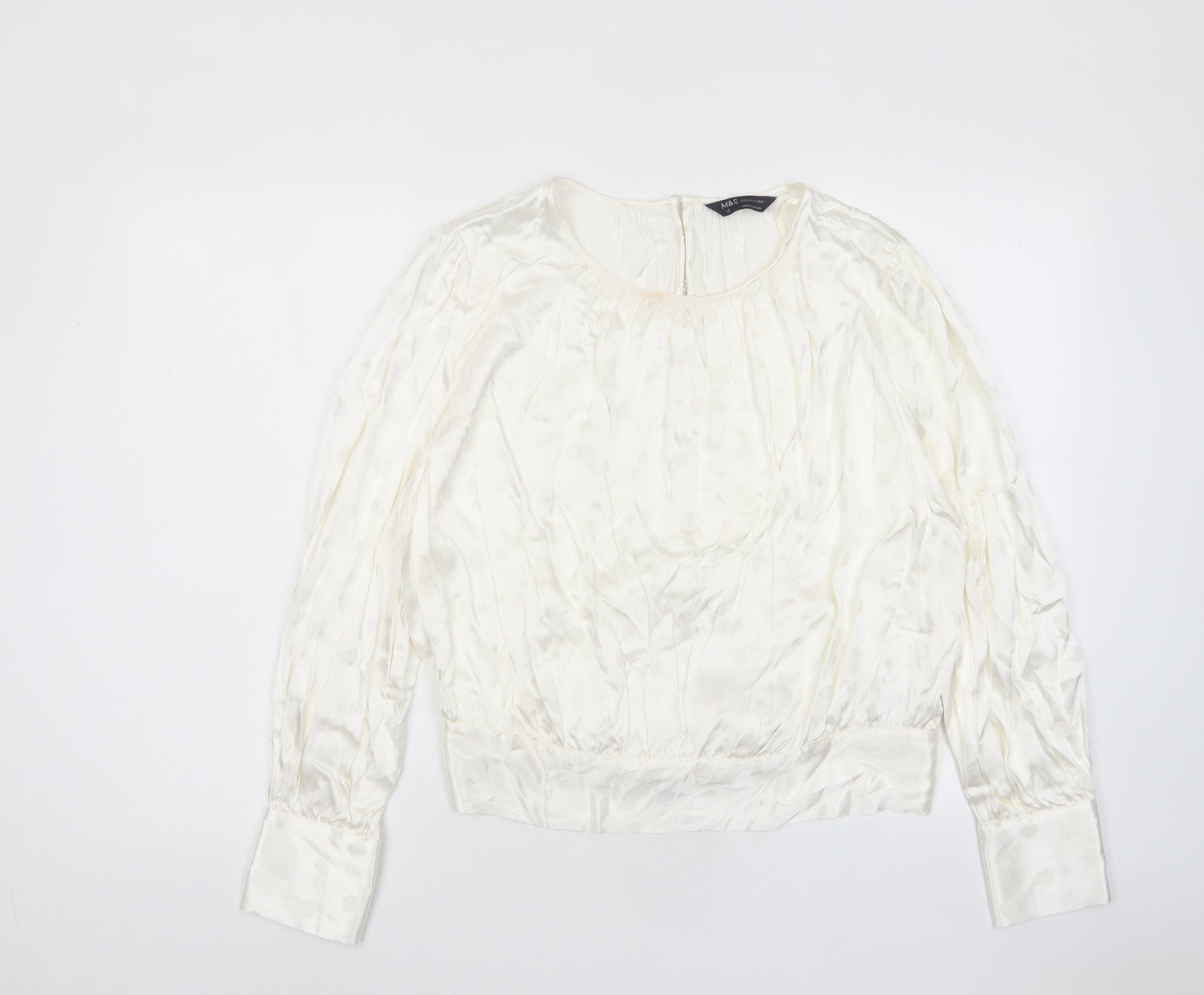 Marks and Spencer Womens Ivory Polka Dot Viscose Basic Blouse Size 6 Crew Neck - Tie Back
