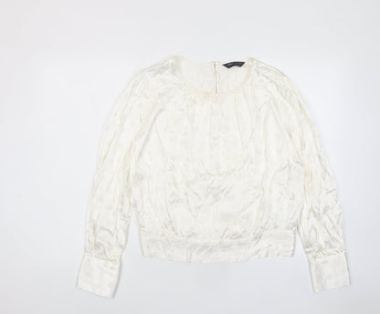Marks & Spencer Womens Ivory Polka Dot Viscose Basic Blouse Size 6 Crew Neck - Tie Back