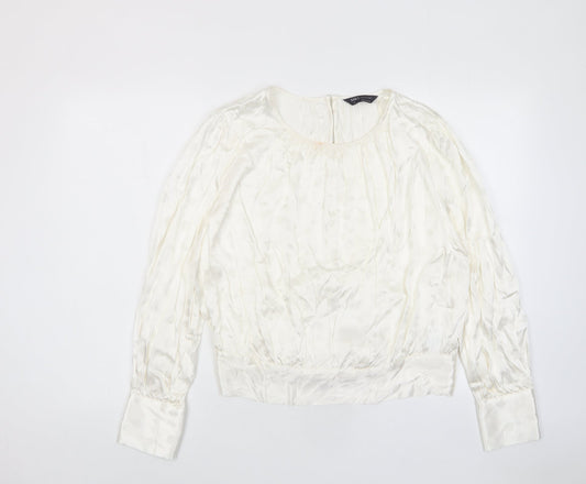 Marks and Spencer Womens Ivory Polka Dot Viscose Basic Blouse Size 6 Crew Neck - Tie Back