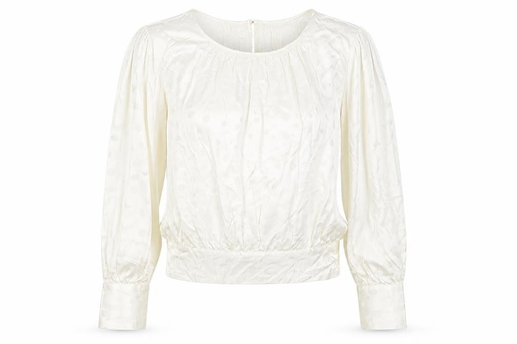 Marks & Spencer Womens Ivory Polka Dot Viscose Basic Blouse Size 6 Crew Neck - Tie Back