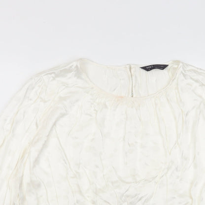Marks & Spencer Womens Ivory Polka Dot Viscose Basic Blouse Size 6 Crew Neck - Tie Back