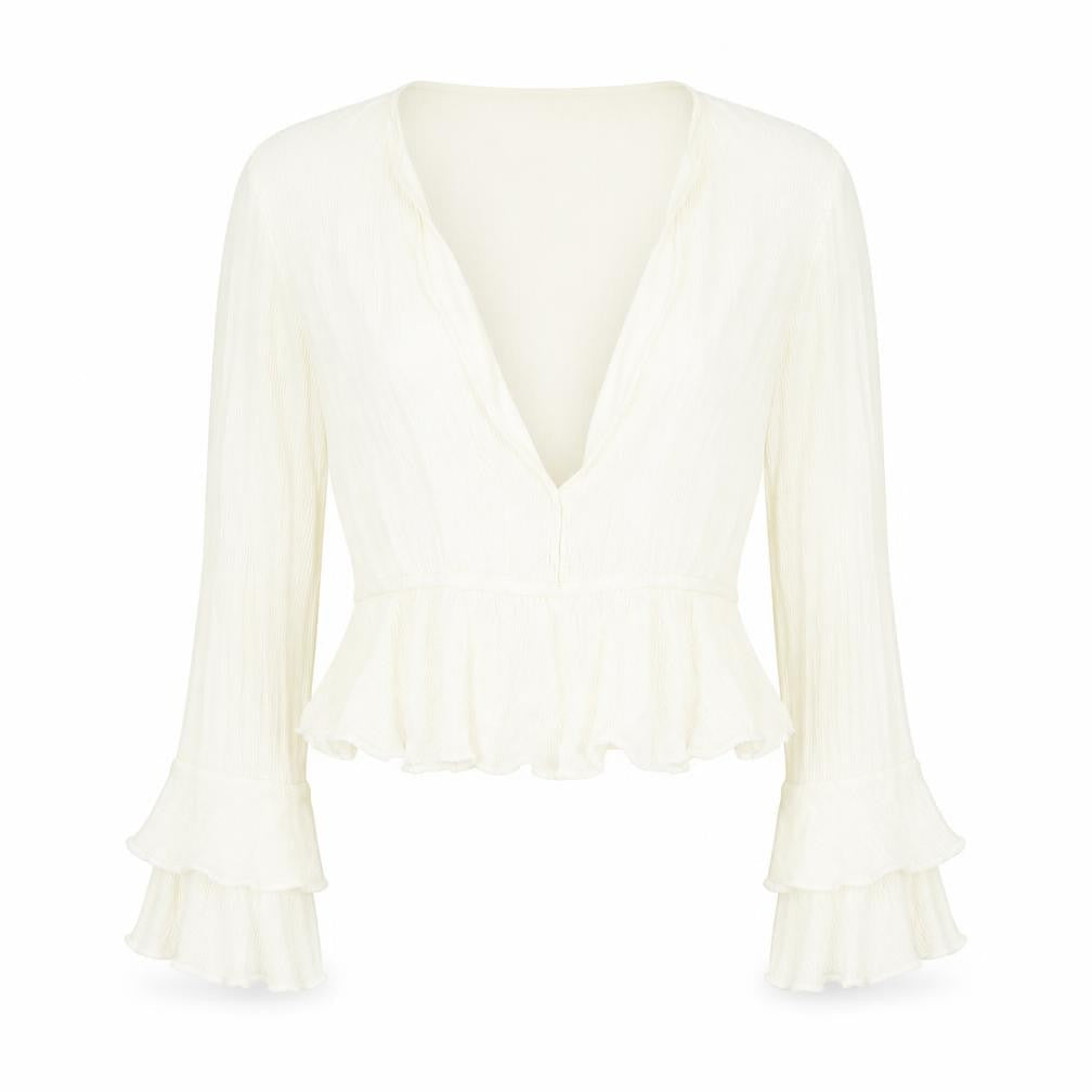 Nasty Gal Womens Ivory Polka Dot Viscose Cropped Blouse Size 10 V-Neck