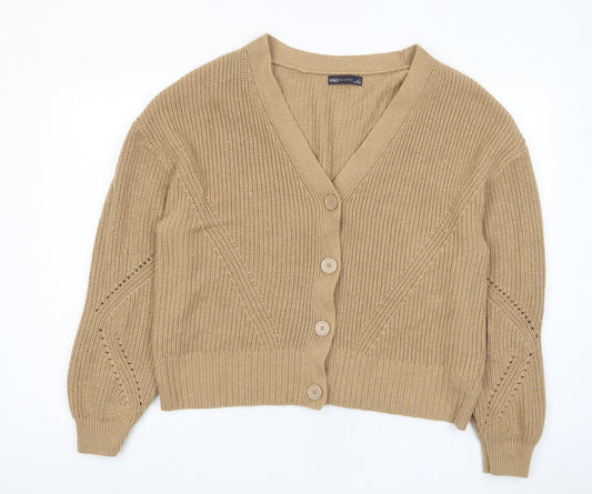 Marks and Spencer Womens Brown V-Neck Cotton Cardigan Jumper Size XL - Buttons