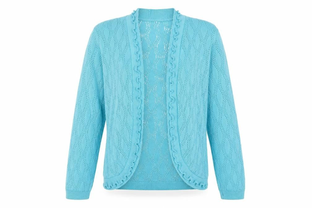 Keeno Womens Blue V-Neck Acrylic Cardigan Jumper Size M - Open, Frill