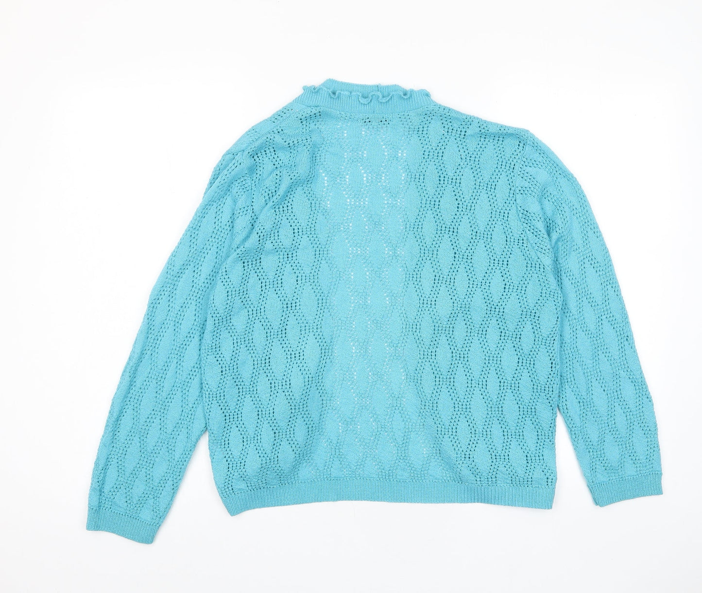 Keeno Womens Blue V-Neck Acrylic Cardigan Jumper Size M - Open, Frill