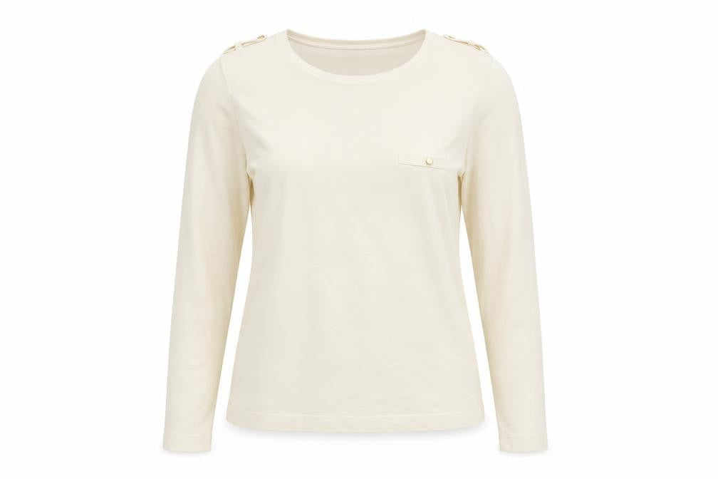 John Lewis Womens Ivory Crew Neck Viscose Pullover Jumper Size L - Buttons