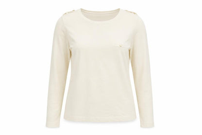 John Lewis Womens Ivory Crew Neck Viscose Pullover Jumper Size L - Buttons