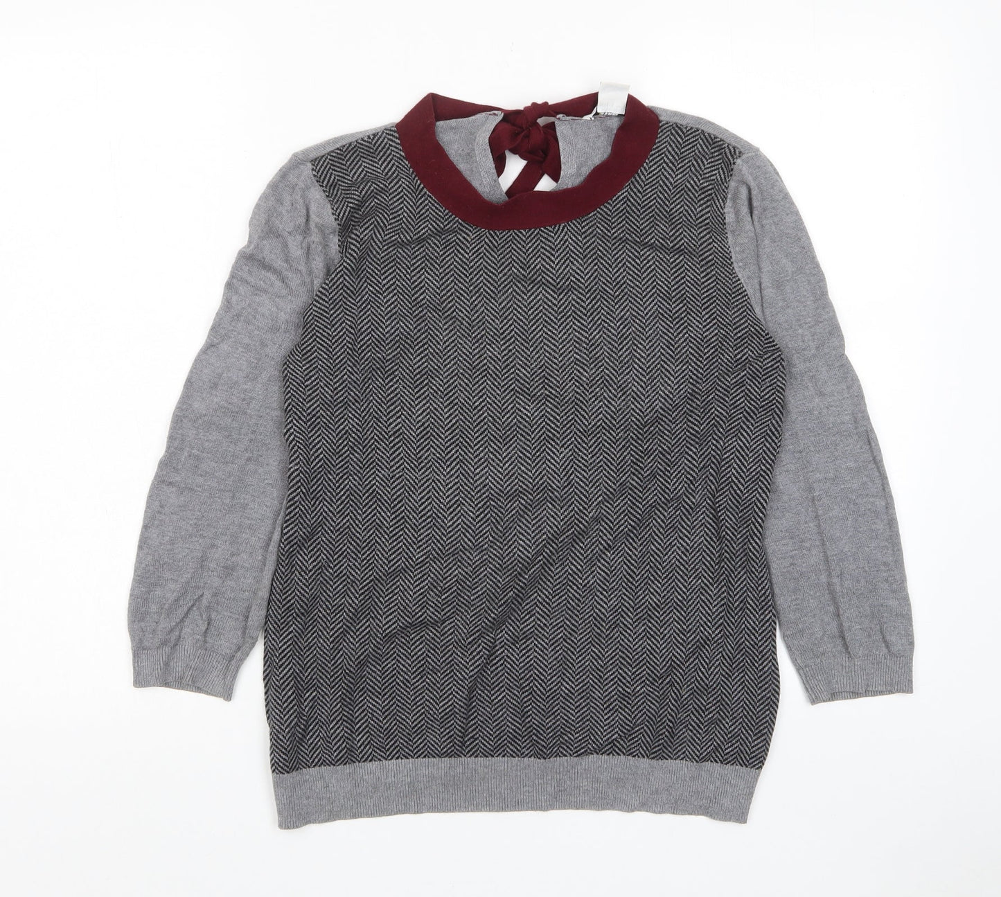 mamas & papas Womens Grey Crew Neck Geometric Viscose Pullover Jumper Size 10