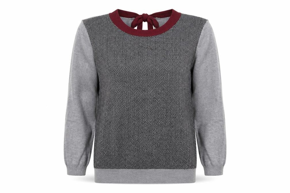 mamas & papas Womens Grey Crew Neck Geometric Viscose Pullover Jumper Size 10