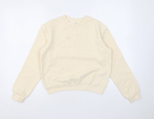 H&M Girls Beige Cotton Pullover Sweatshirt Size 10 Years Pullover - Pearls