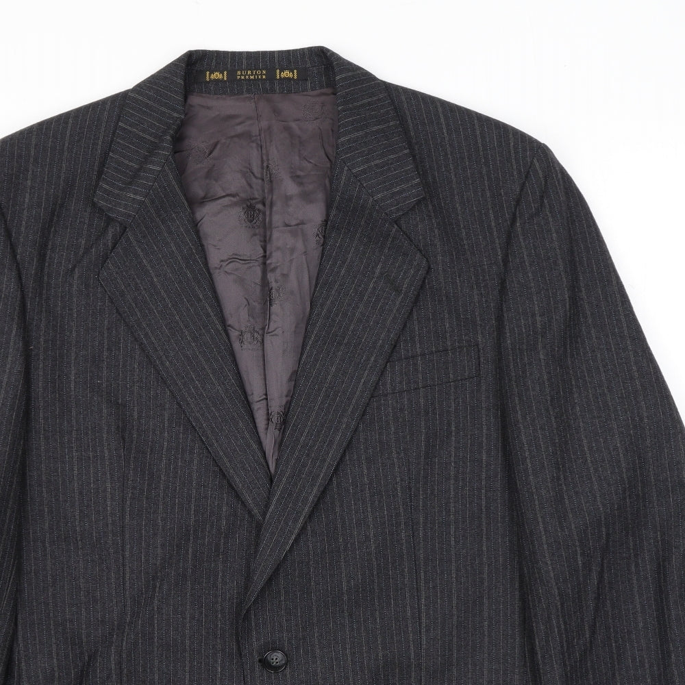 Burton Mens Grey Striped Wool Jacket Suit Jacket Size 40 Regular