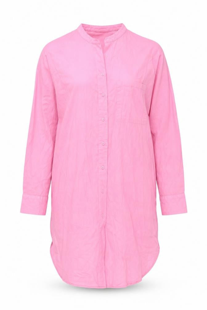 Marks & Spencer Womens Pink Cotton Shirt Dress Size 10 Round Neck Button - Split Hem