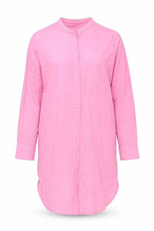Marks & Spencer Womens Pink Cotton Shirt Dress Size 10 Round Neck Button - Split Hem