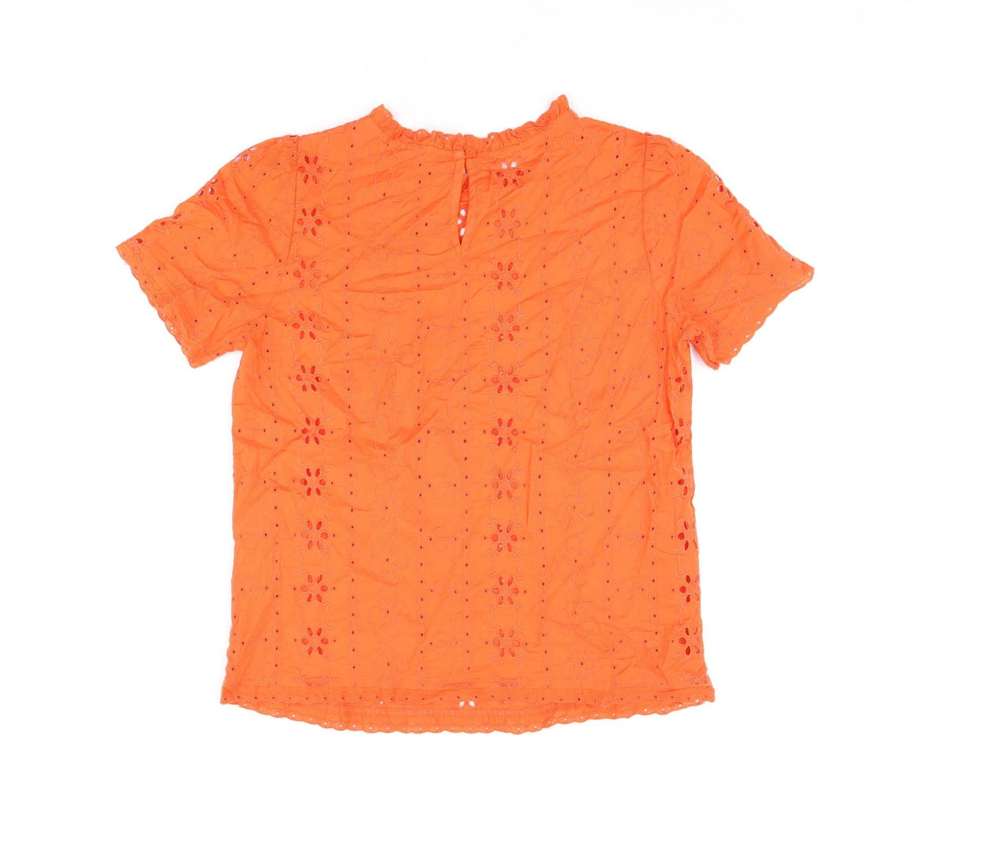 Marks and Spencer Womens Red Floral Polyester Basic T-Shirt Size 8 Round Neck - Broderie Anglaise