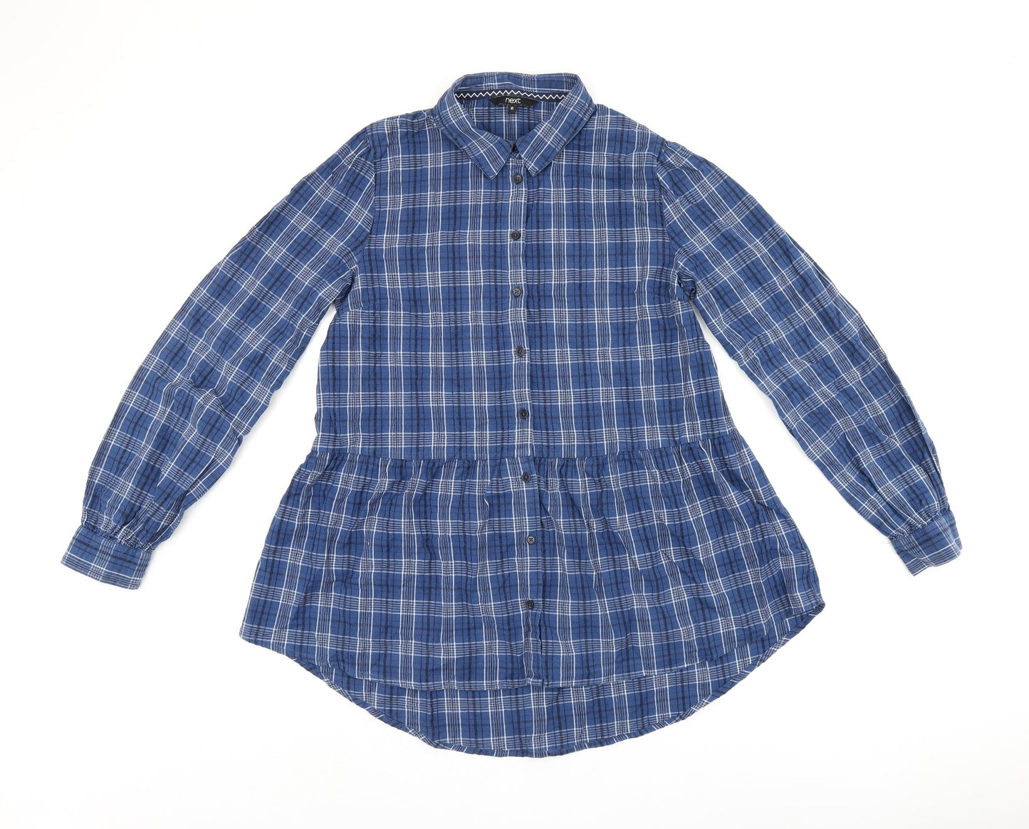 NEXT Womens Blue Plaid Cotton Basic Button-Up Size 10 Collared