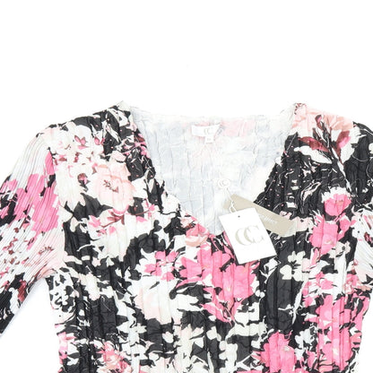 Country Casuals Womens Black Floral Polyester Basic T-Shirt Size M V-Neck - Pleated