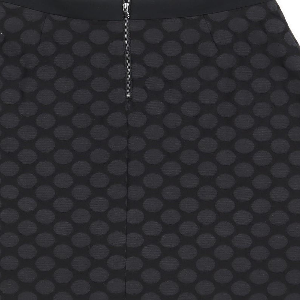 Marks and Spencer Womens Black Polka Dot Cotton Swing Skirt Size 12 Zip