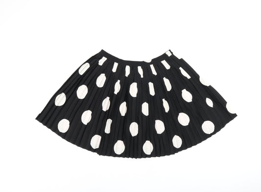 Johnnie B Girls Black Polka Dot Polyester Skater Skirt Size 15-16 Years Regular Pull On - Pleated