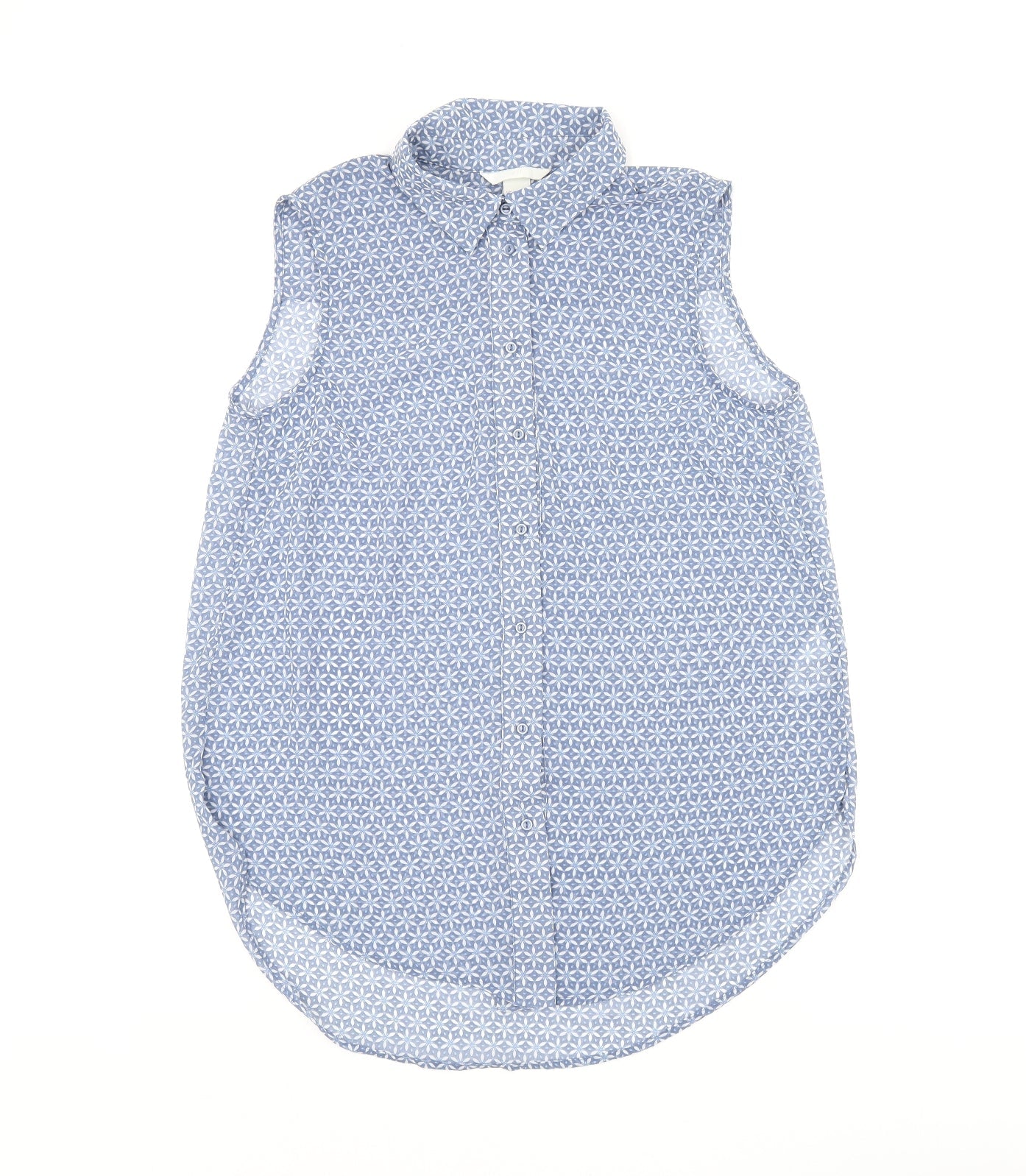 H&M Womens Blue Geometric Polyester Basic Tank Size 6 Collared - Sheer
