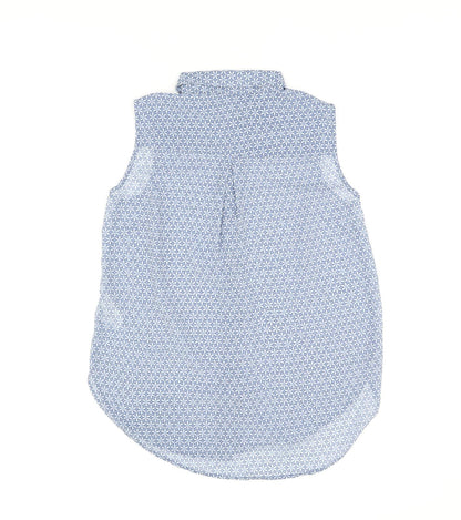H&M Womens Blue Geometric Polyester Basic Tank Size 6 Collared - Sheer