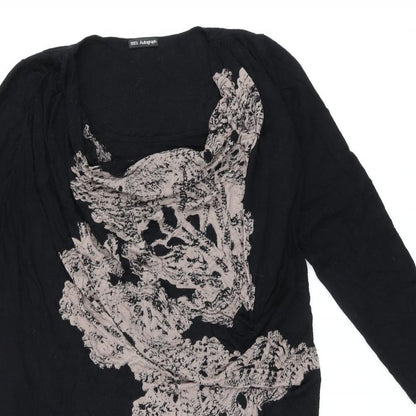 Close-up detail of Autograph women’s black geometric viscose basic blouse, size UK 14, cowl neck