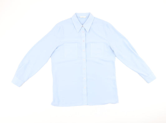 Marks and Spencer Womens Blue Polyester Basic Button-Up Size 12 Collared