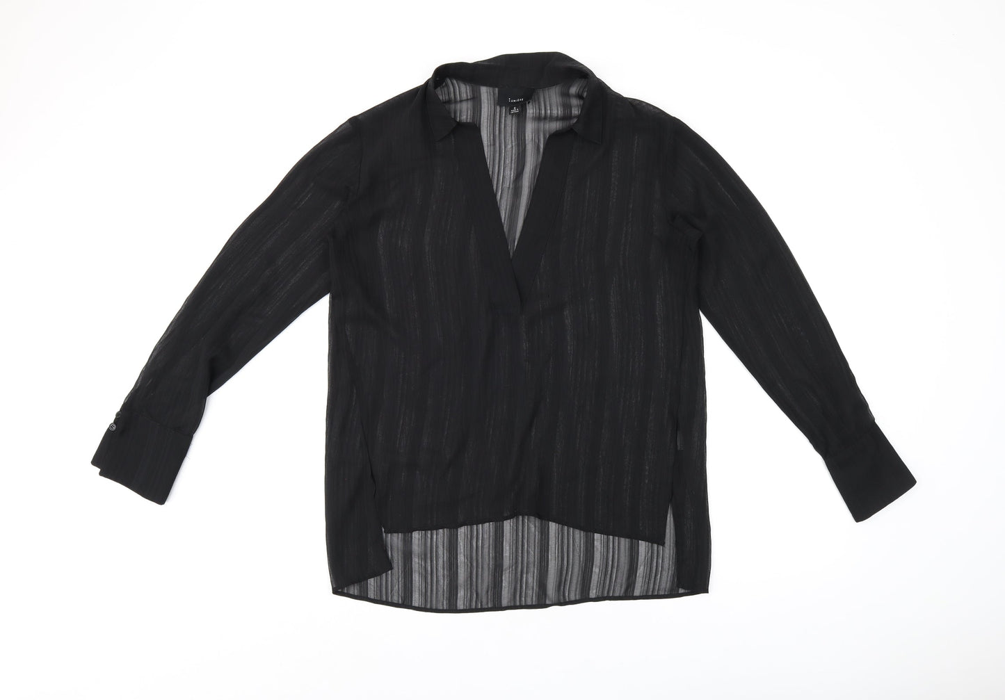 Lumiere Womens Black Polyester Basic Blouse Size S V-Neck - Sheer