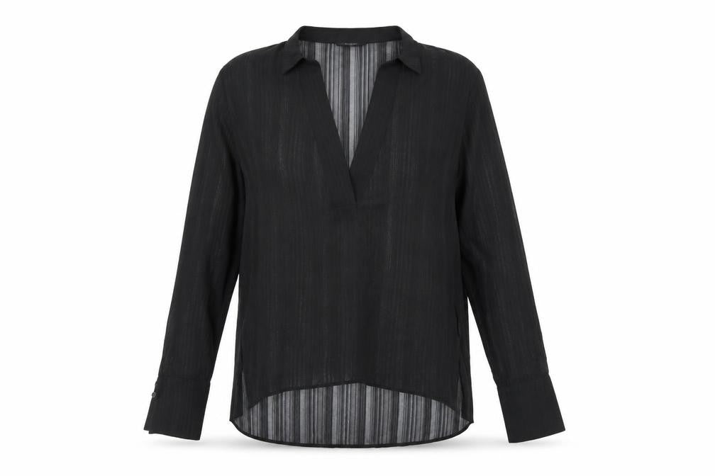Lumiere Womens Black Polyester Basic Blouse Size S V-Neck - Sheer