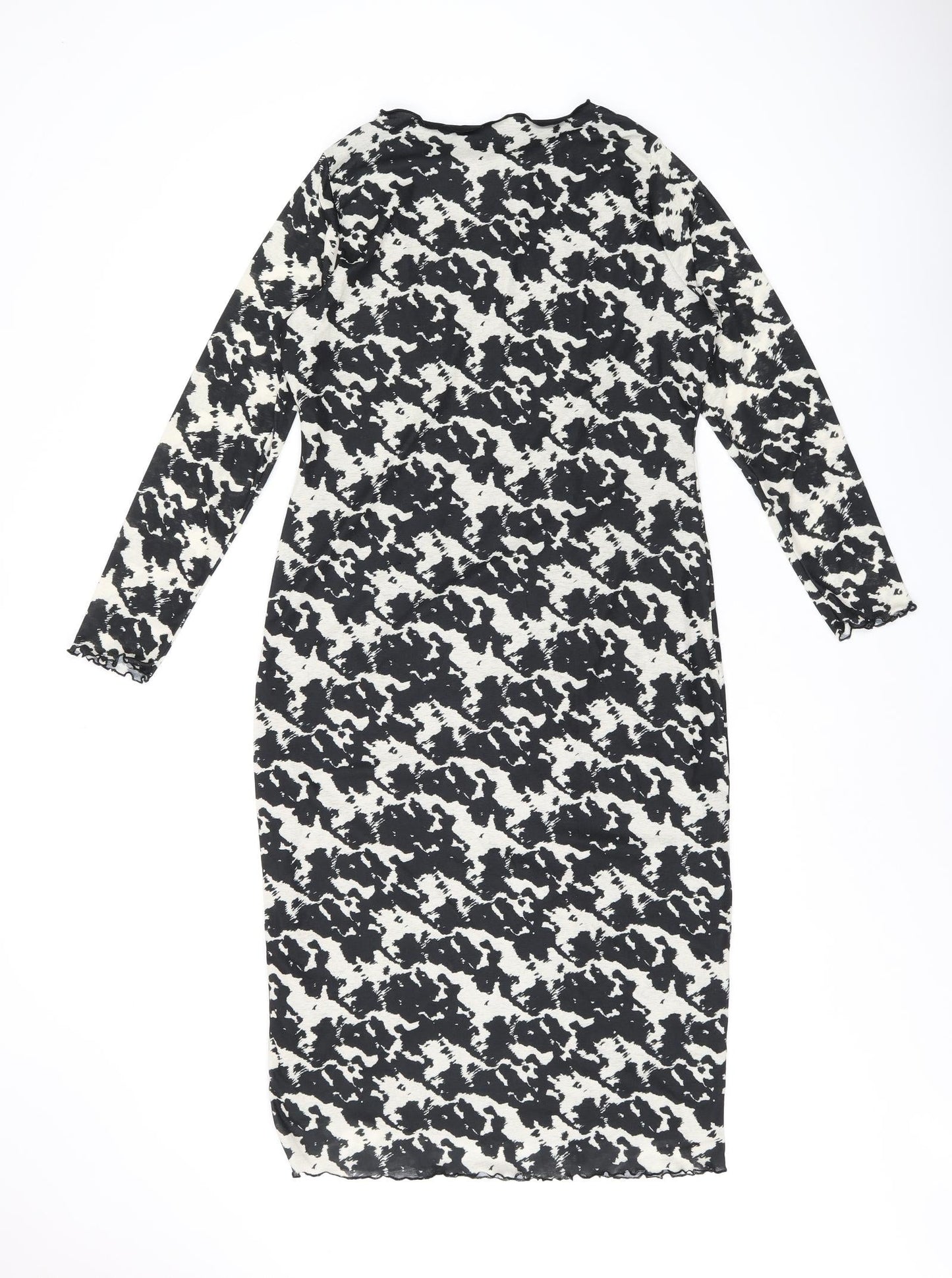 Marks and Spencer Womens Black Geometric Polyester Bodycon Size 14 Boat Neck Pullover