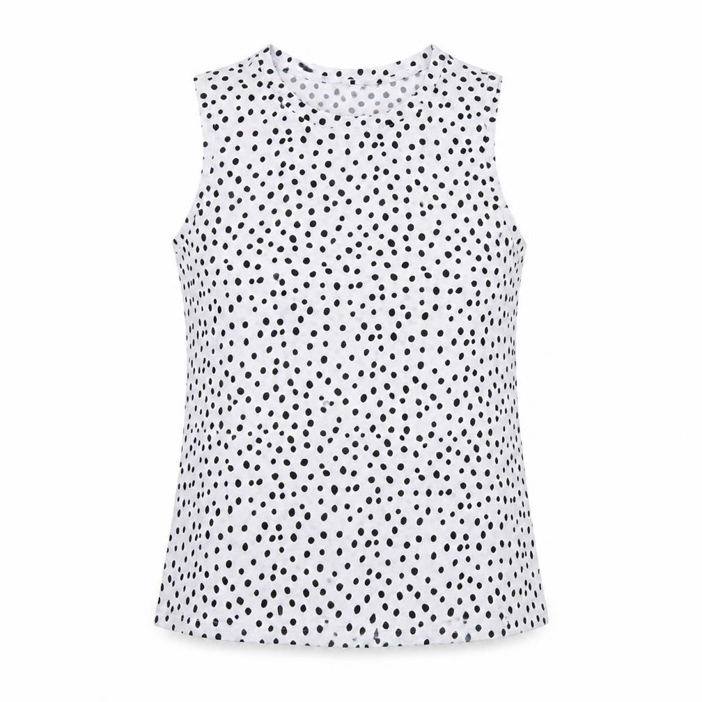 Marks & Spencer Womens White Polka Dot Polyester Basic Tank Size 10 Round Neck