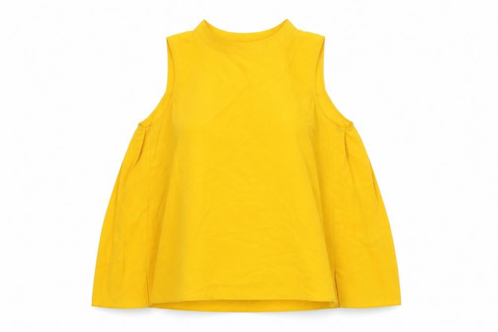 French Connection Womens Yellow Polyester Basic Blouse Size 8 Round Neck