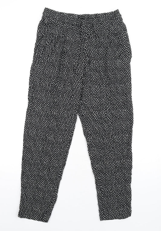 Marks and Spencer Womens Black Geometric Viscose Trousers Size 8 L28 in Regular Drawstring
