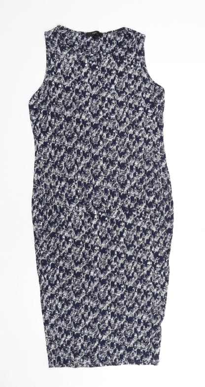 Next Womens Blue Geometric Viscose Bodycon Size 14 Round Neck Pullover
