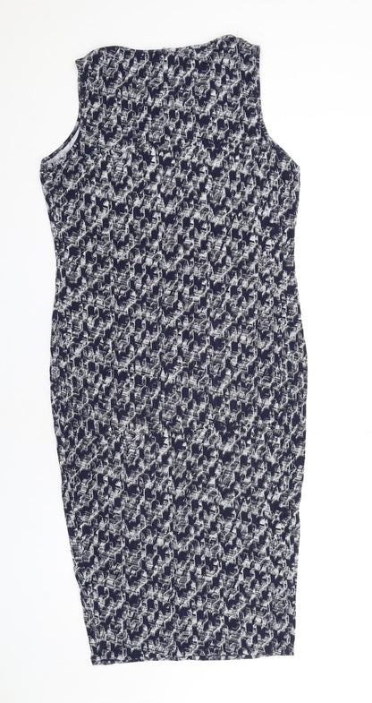 Next Womens Blue Geometric Viscose Bodycon Size 14 Round Neck Pullover