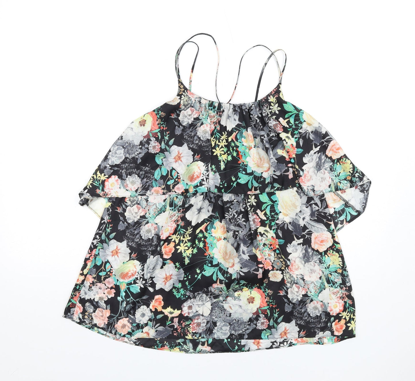 River Island Womens Multicoloured Floral Polyester Camisole T-Shirt Size 6 Scoop Neck
