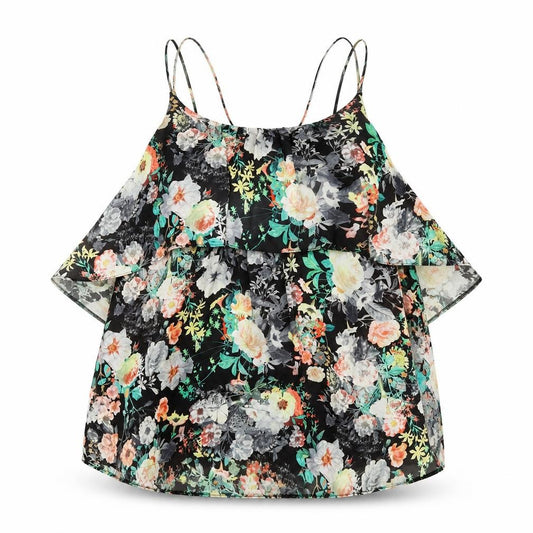 River Island Womens Multicoloured Floral Polyester Camisole T-Shirt Size 6 Scoop Neck