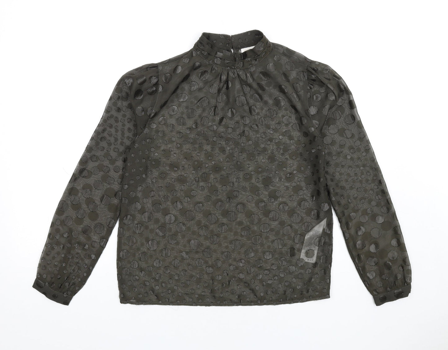 Saint Tropez Clothing Womens Green Polka Dot Polyester Basic Blouse Size XS Mock Neck