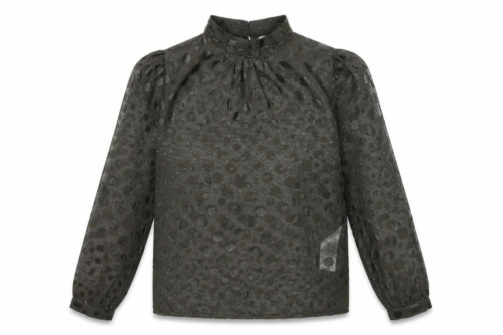 Saint Tropez Clothing Womens Green Polka Dot Polyester Basic Blouse Size XS Mock Neck