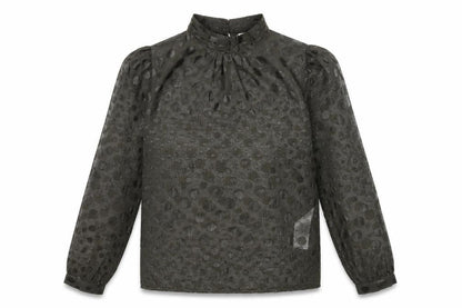 Saint Tropez Clothing Womens Green Polka Dot Polyester Basic Blouse Size XS Mock Neck