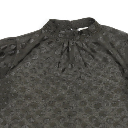 Saint Tropez Clothing Womens Green Polka Dot Polyester Basic Blouse Size XS Mock Neck